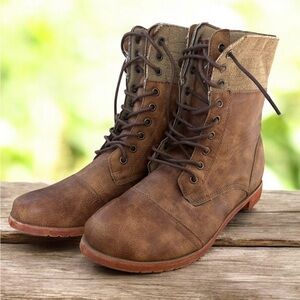 Womens Leather Brown Lace-Up Combat Boho Boots Women’s Size 9 NWOT